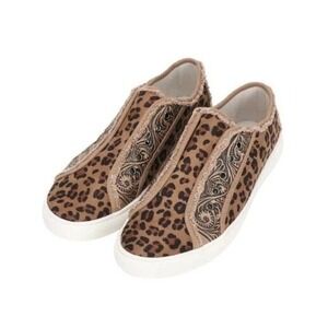 Montana West Leopard Print Tooled Leather Slip On Sneakers 900-S019LP-8 Size 8